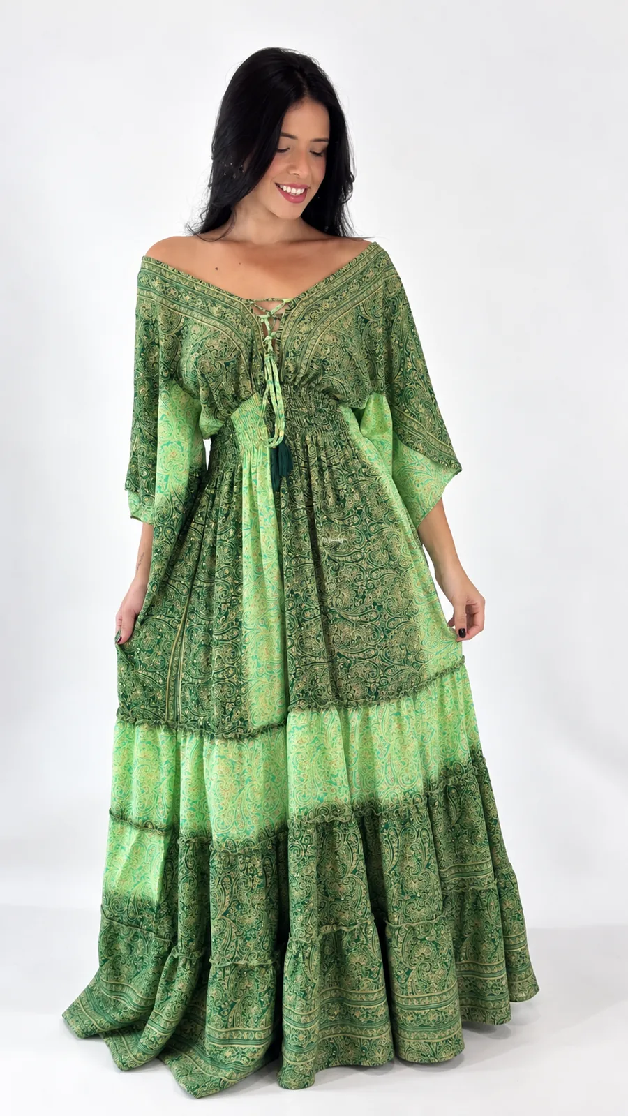 Vestido Indiano em SEDA | modelagem manga morcego