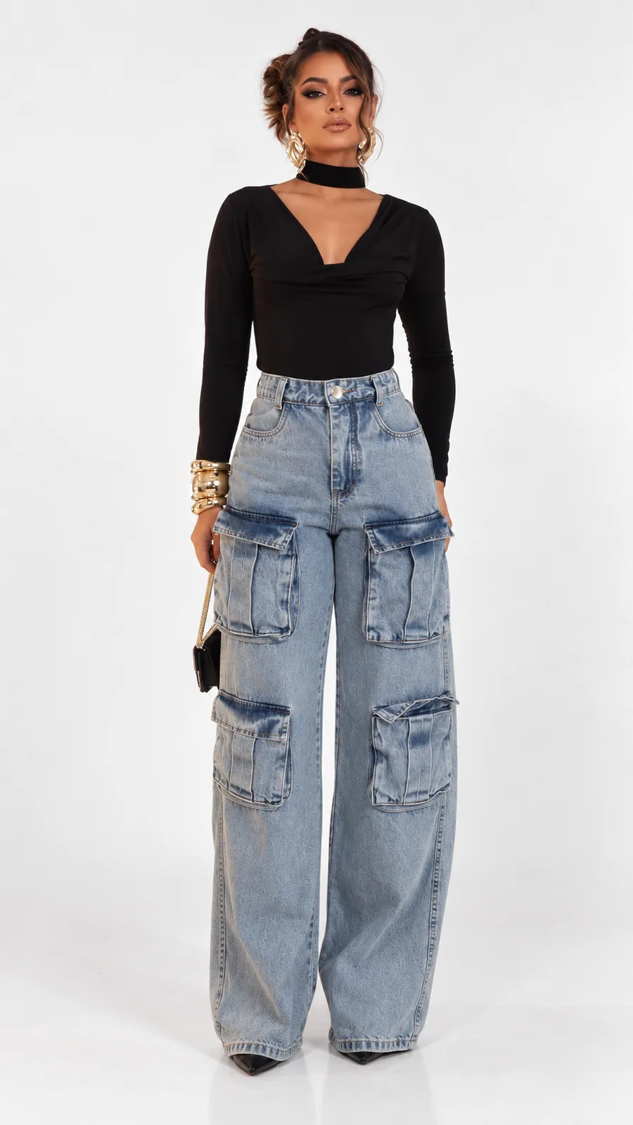 Calça Cargo | lavagem clara