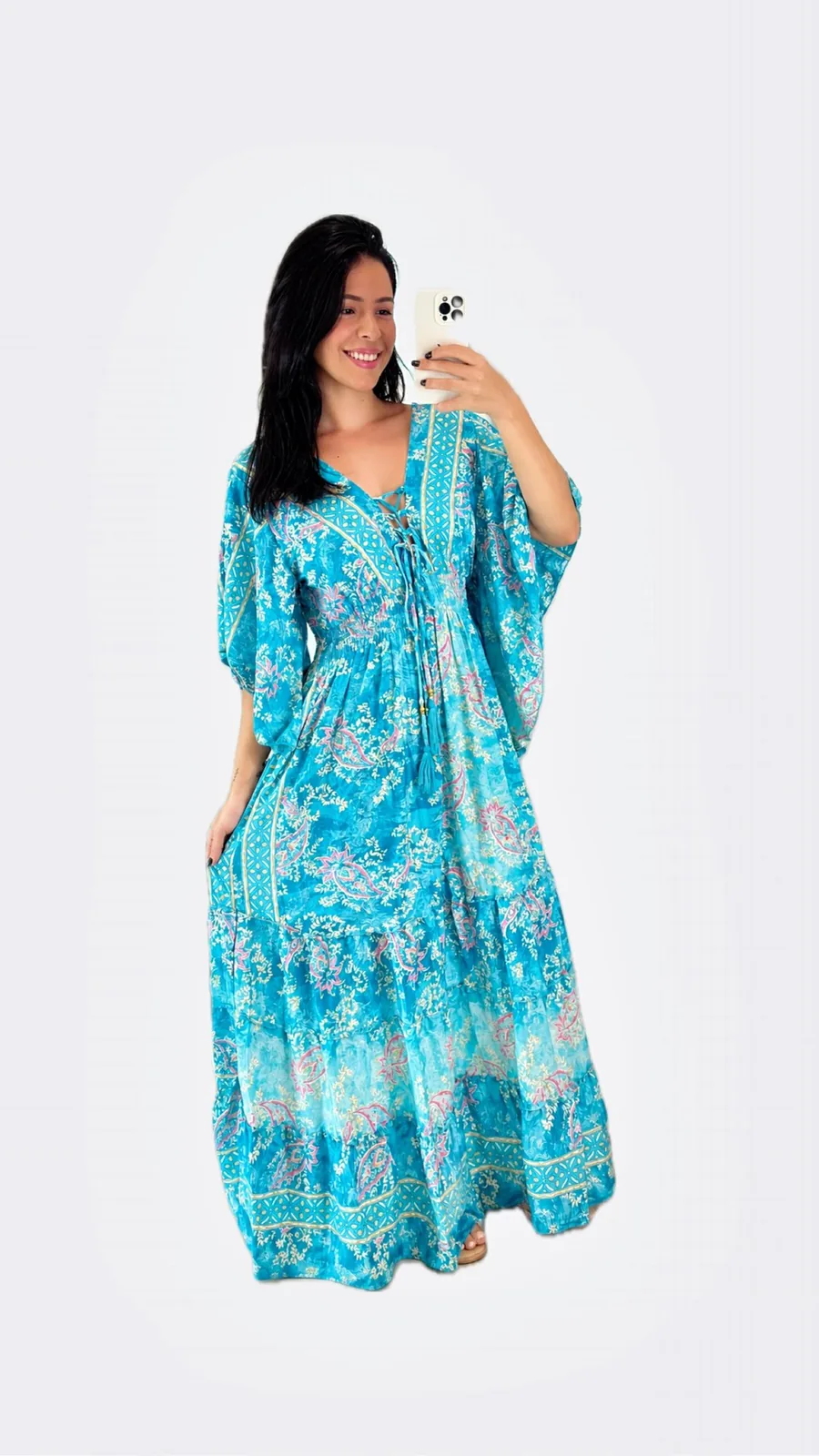 Vestido Indiano em seda | modelagem Manga Morcego